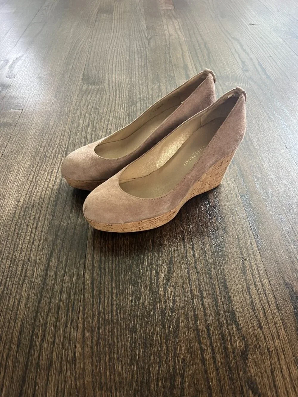 Stuart Weitzman Cork Swoon Taupe Suede Wedge Pumps size 8